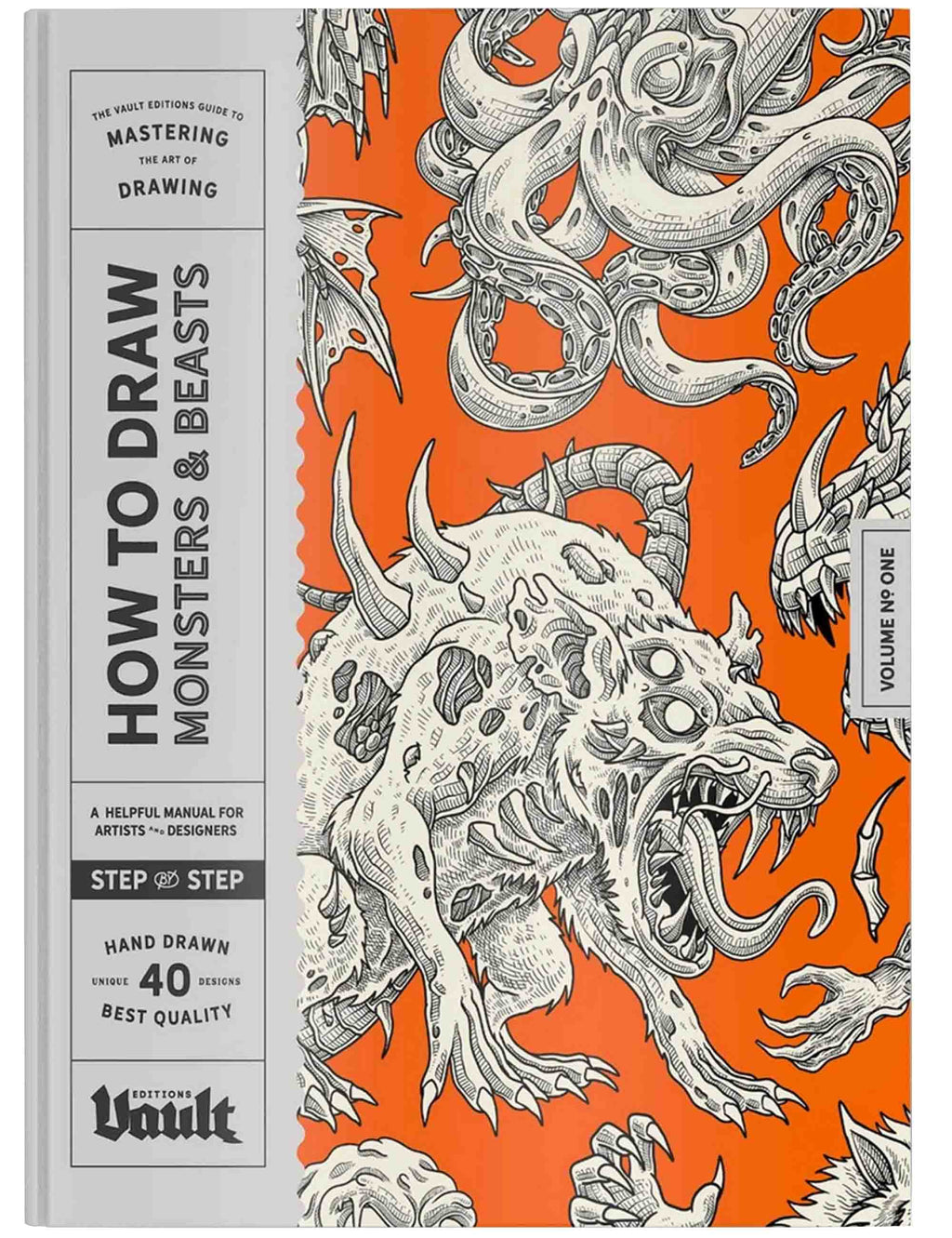 Book cover of 'How to Draw Monsters & Beasts' with detailed illustrations on an orange background