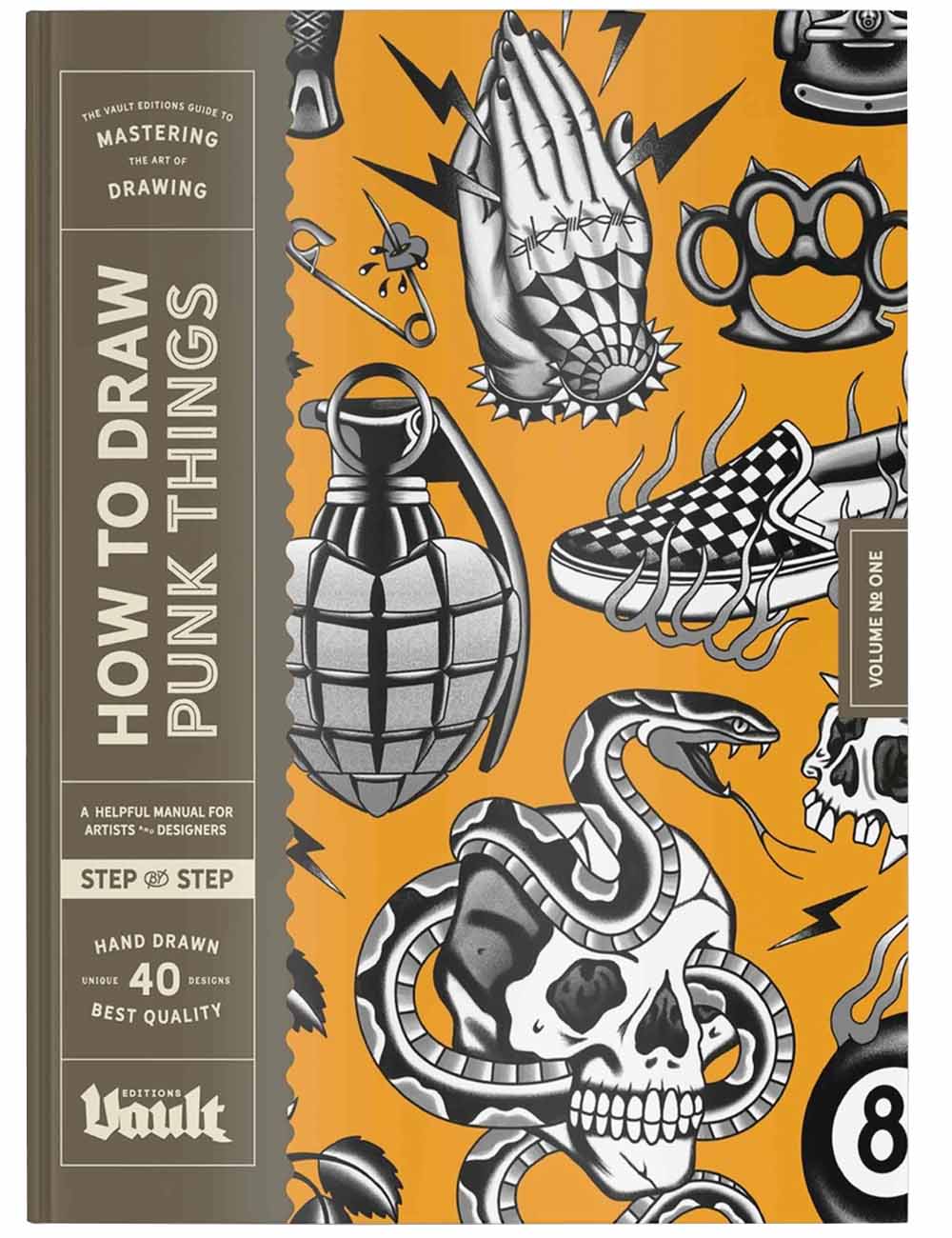 Book cover of 'How to Draw Punk Things' with black and white illustrations on an orange background
