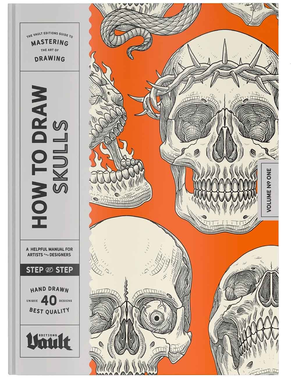 Book cover of 'How to Draw Skulls' with illustrations of skulls on an orange background