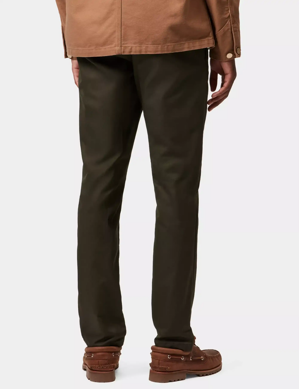 Dark cypress pants in a straight fit with belt loops and stitched side seam
