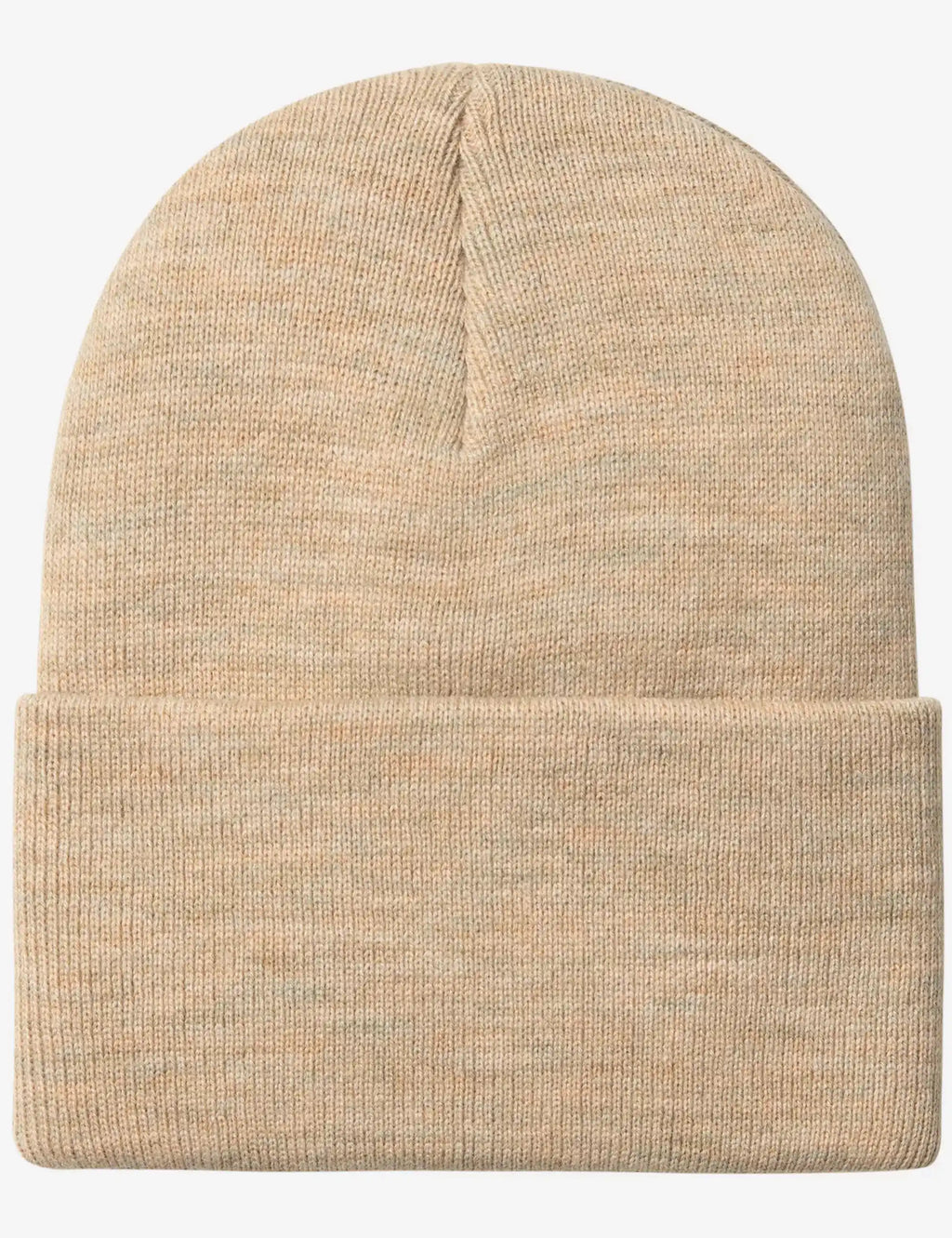 Heather beige knit beanie with folded ribbed cuff