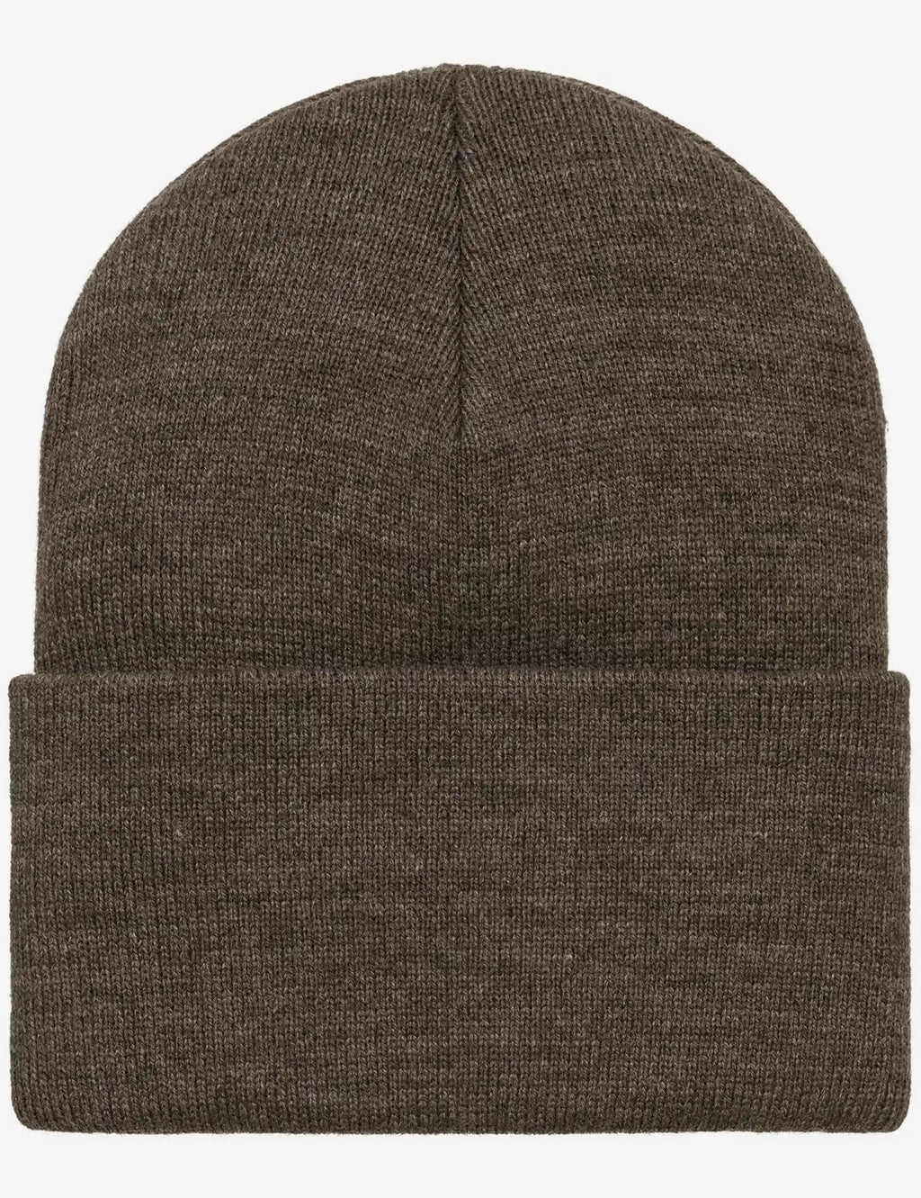 Dark heather acrylic watch hat with folded cuff, no visible logo