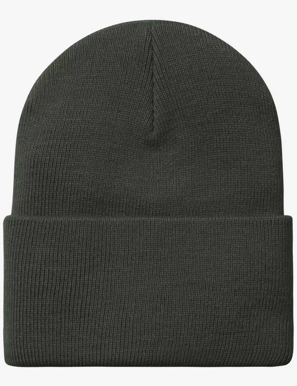 Dark green acrylic watch beanie hat with folded cuff and center seam