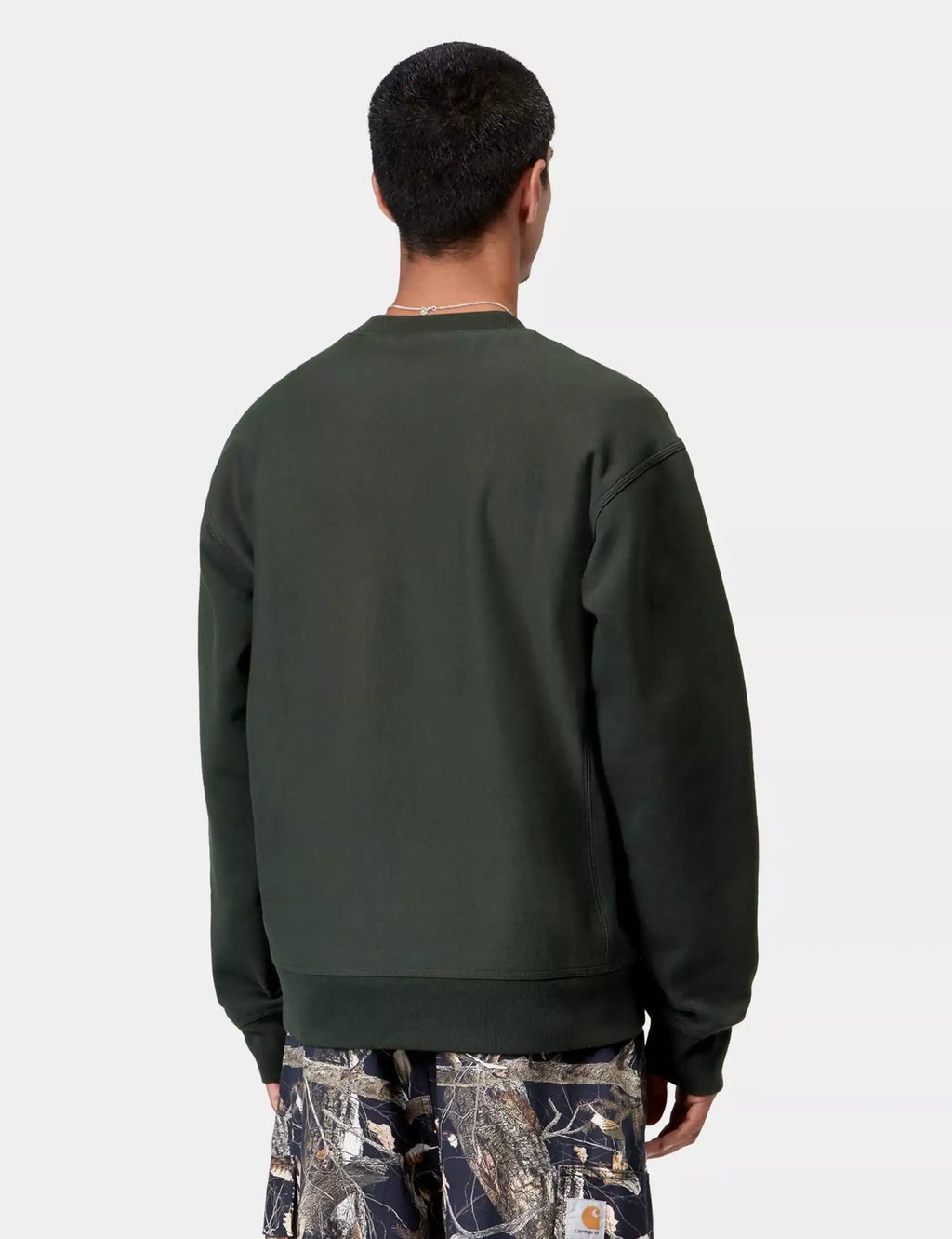 Carhartt WIP Raven dark green crewneck sweatshirt, plain back view