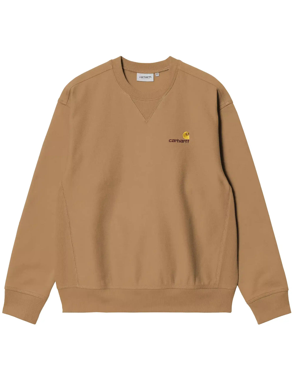 Carhartt WIP crew sweatshirt in dusty tan with chest script logo and ribbed cuffs
