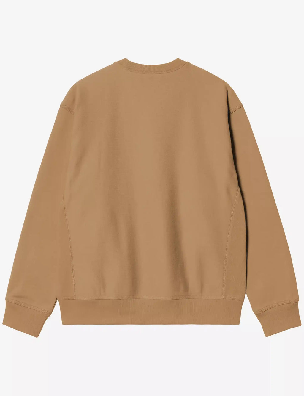 Carhartt WIP crew sweatshirt back view in dusty tan with ribbed hem and cuffs