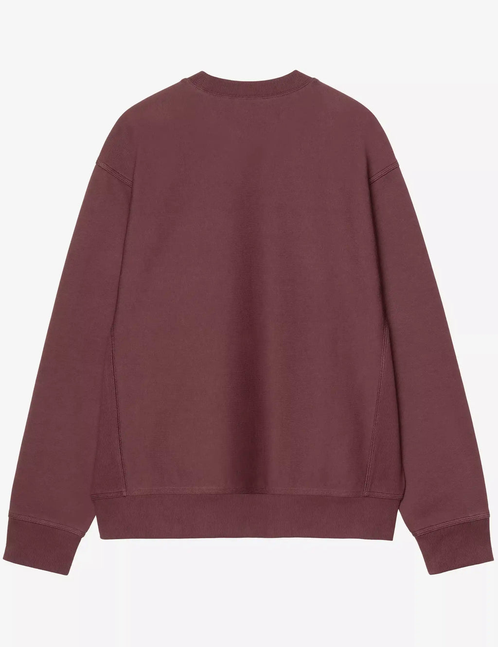 Maroon crewneck sweatshirt with ribbed cuffs and hem, plain back