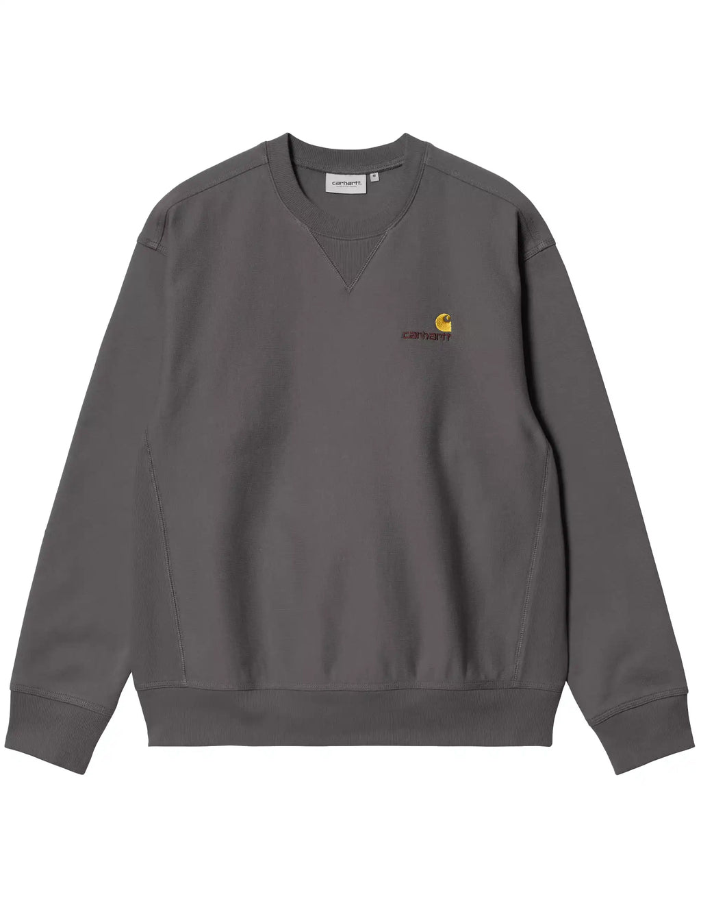 Carhartt WIP graphite crewneck sweatshirt with small chest logo, ribbed cuffs and hem