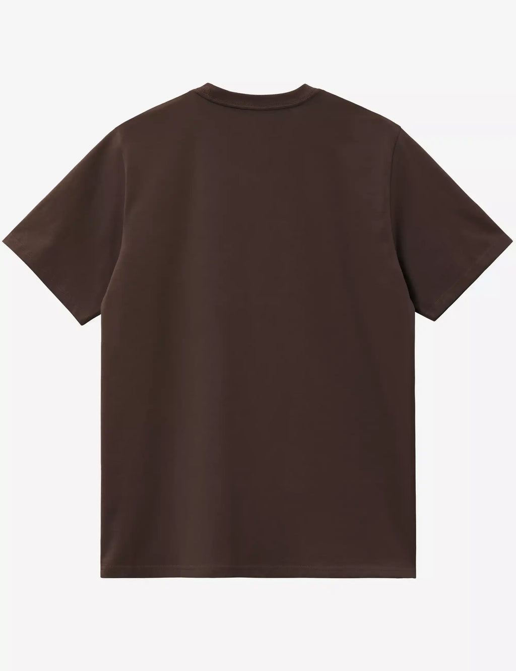 Brown crew-neck T-shirt, back view, short sleeves and straight hem.