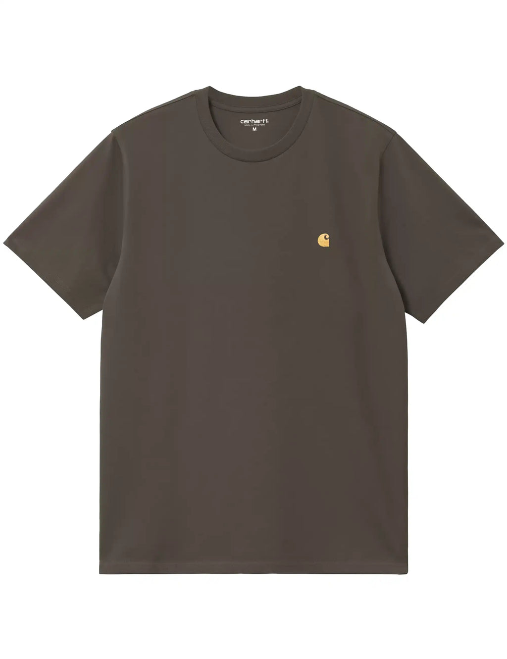 Dark brown short-sleeve t-shirt with small chest logo