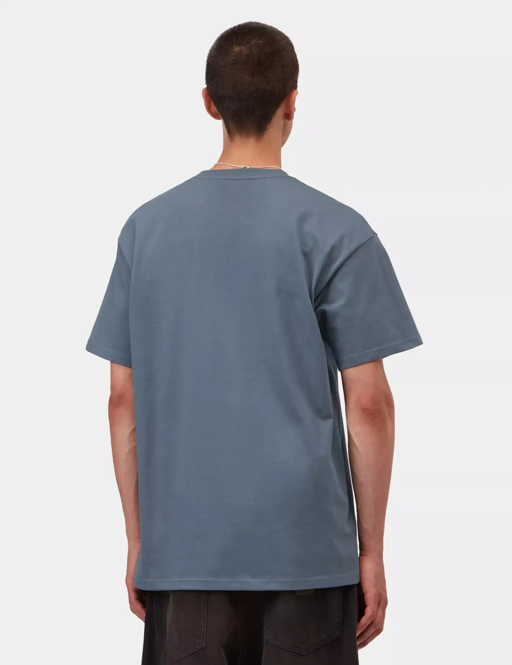 Men's blue crew-neck T-shirt with short sleeves, plain back