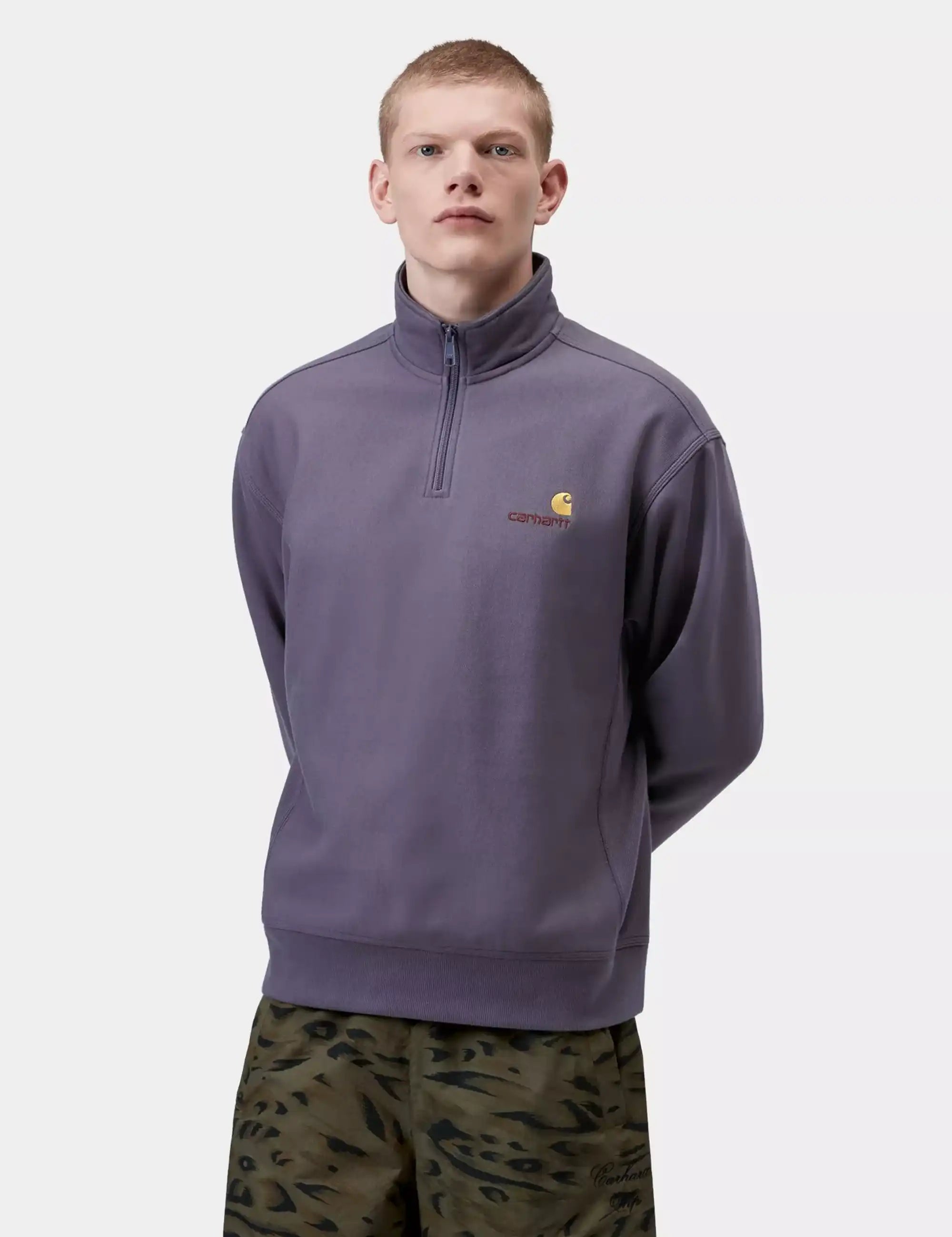 Carhartt WIP American Script Half Zip Sweatshirt - Shady Purple