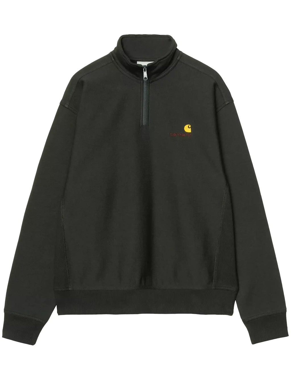 Carhartt WIP half-zip sweatshirt, dark green, ribbed cuffs and hem, chest logo