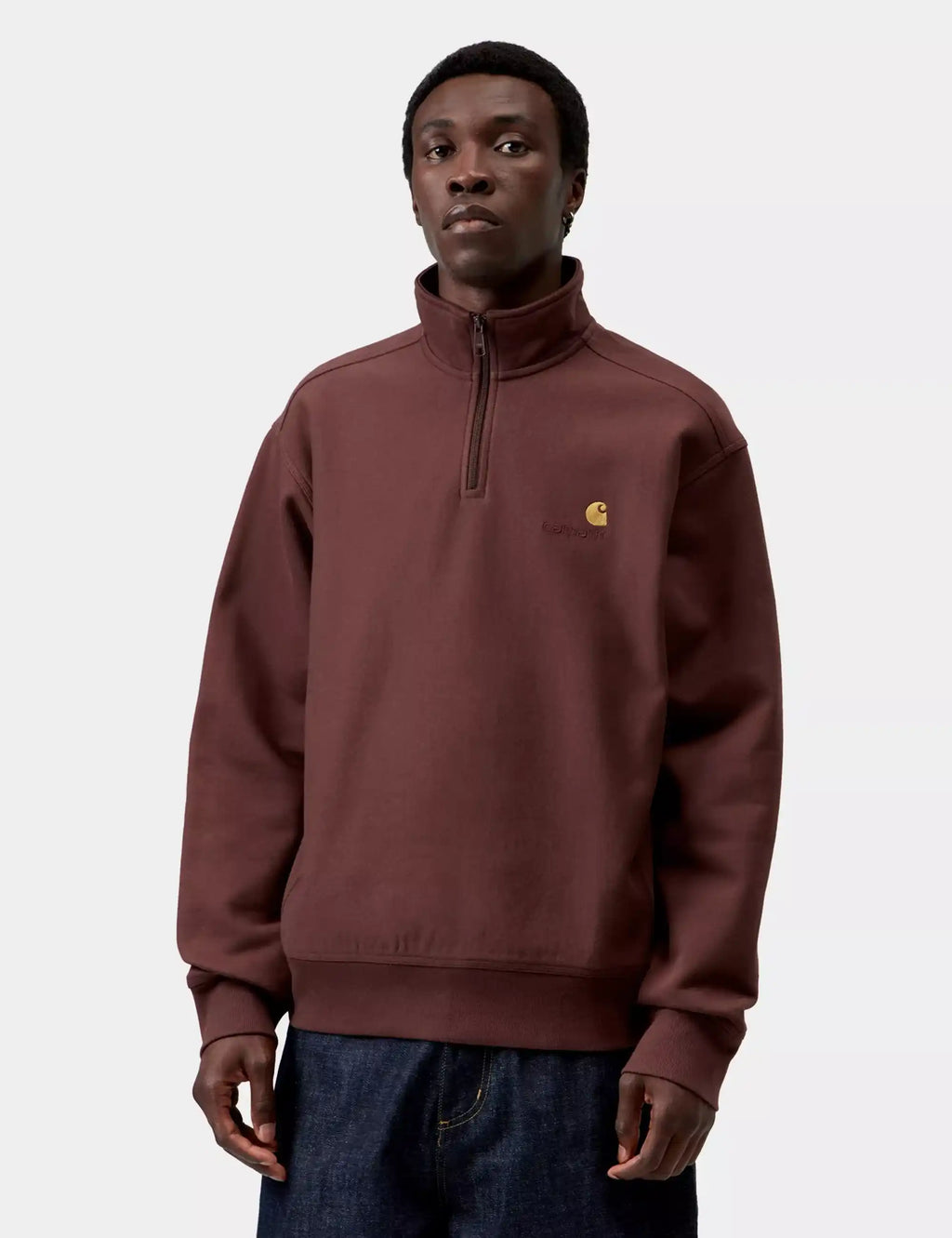 Amarone half-zip pullover sweatshirt, stand collar, small yellow chest logo