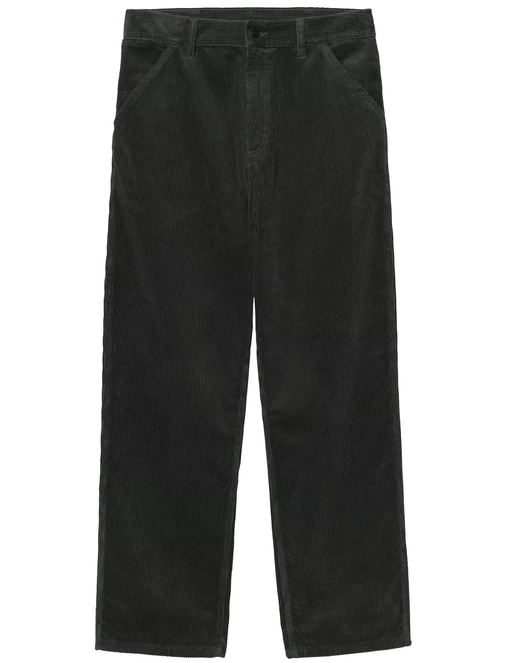 Carhartt WIP Simple Pant, dark green corduroy with button fly and straight leg