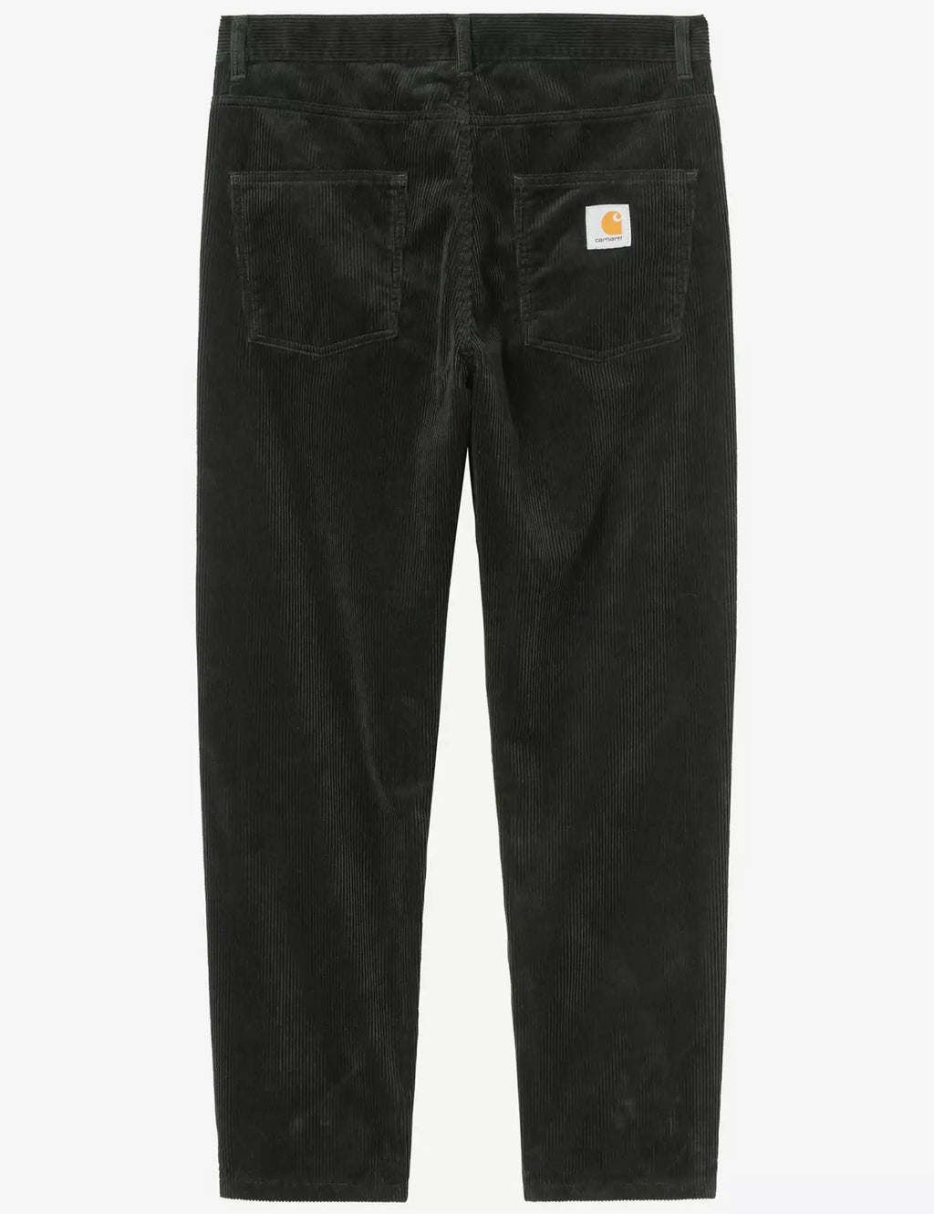 Dark corduroy pants with two front pockets and Carhartt logo patch