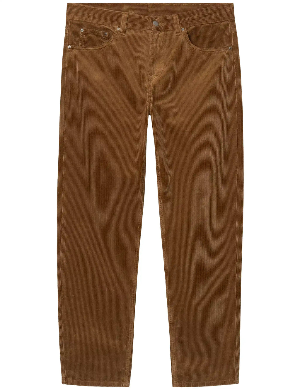 Carhartt WIP Newel brown corduroy pants with button fly and belt loops