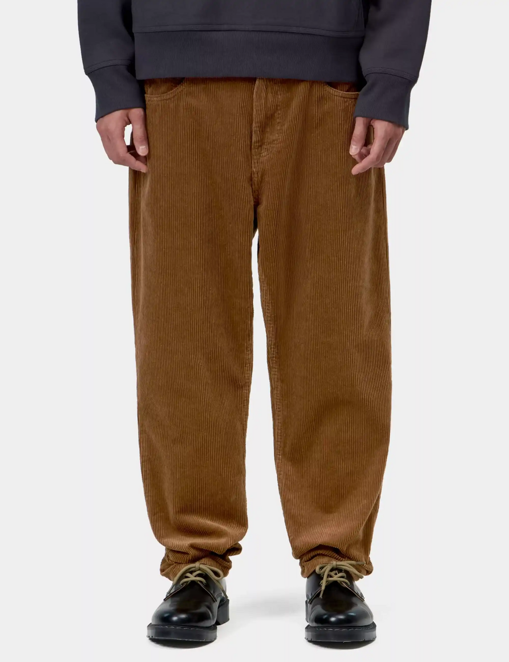 Carhartt WIP Newel brown corduroy pants with elastic cuffs and side pockets