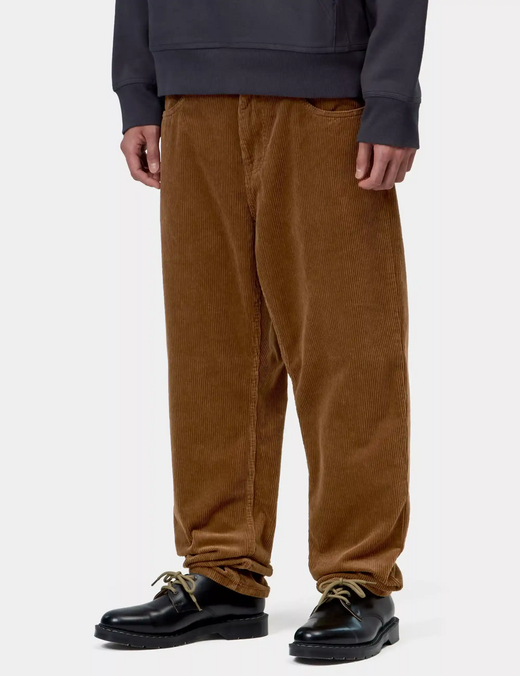 Carhartt WIP Newel brown corduroy pants with pleated front and elastic cuffs
