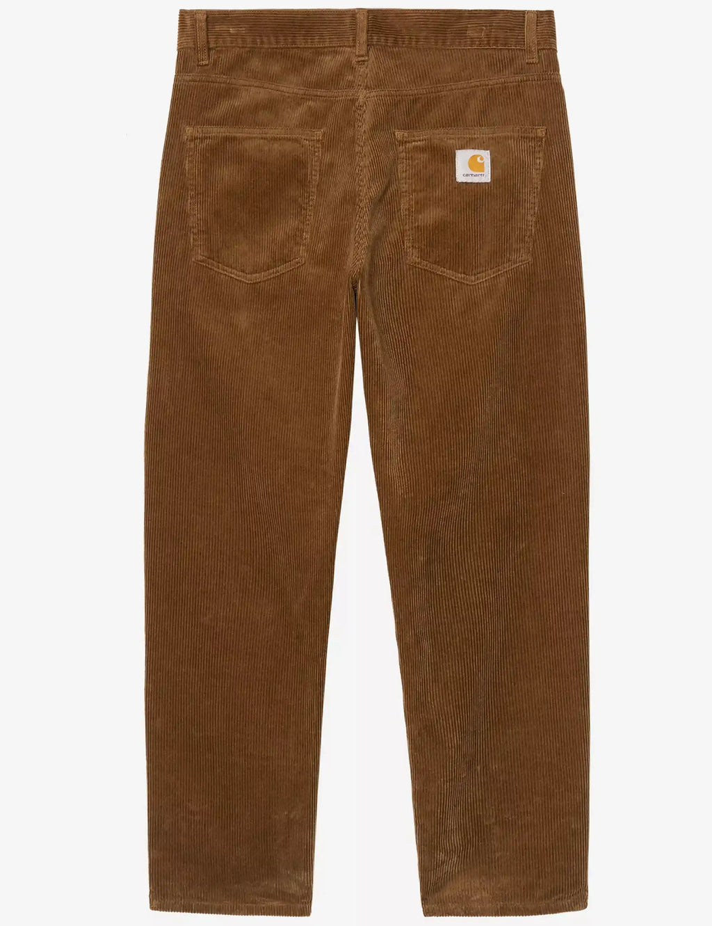 Carhartt WIP Newel brown corduroy pants with two back patch pockets and Carhartt label