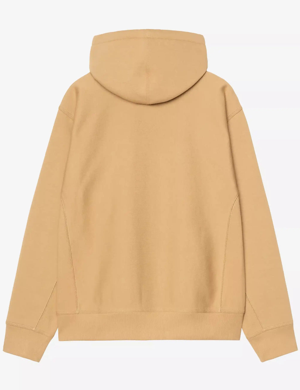 Dusty tan hooded sweatshirt with ribbed cuffs and hood with drawstrings