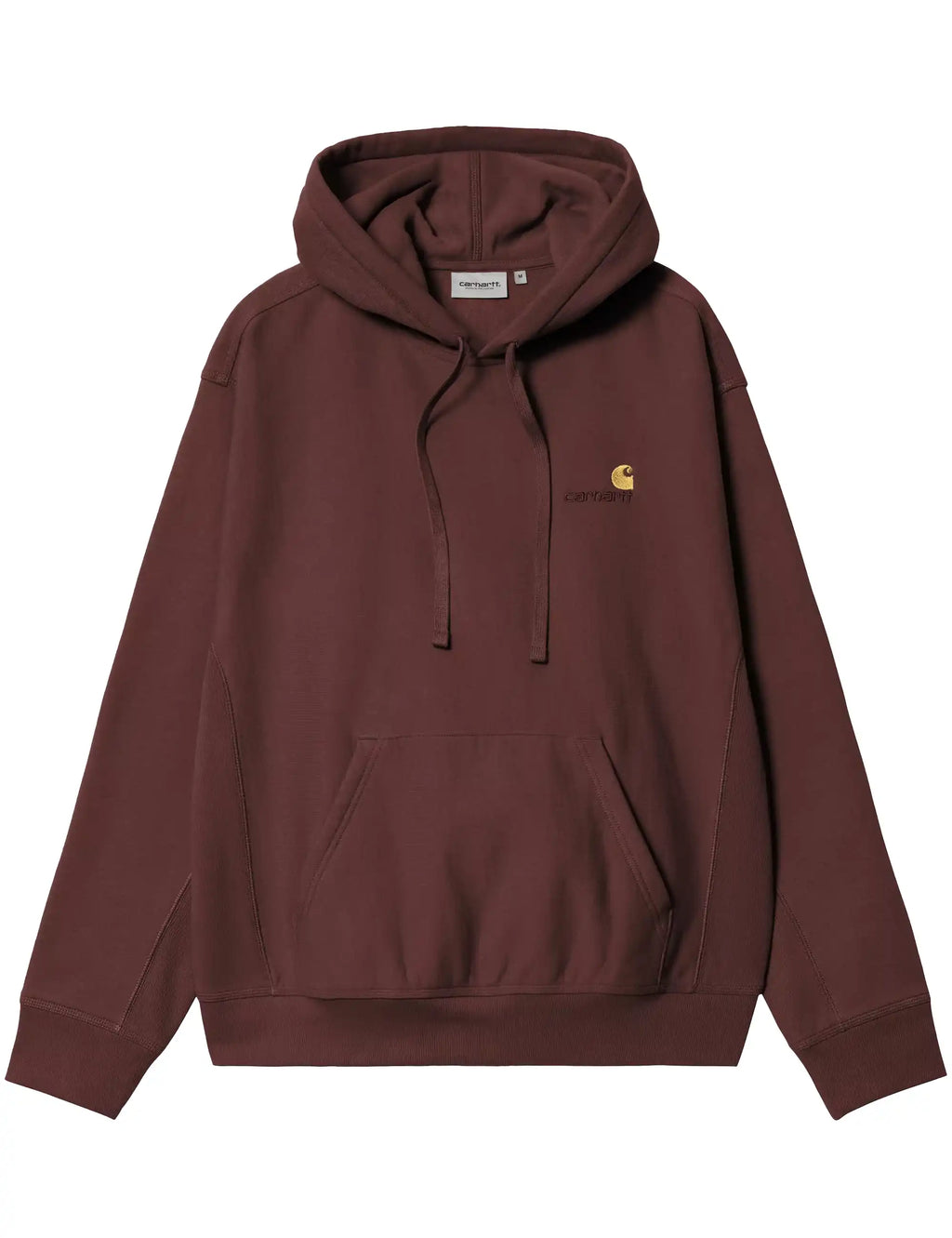 Carhartt WIP maroon hooded sweatshirt with drawstring hood and kangaroo pocket