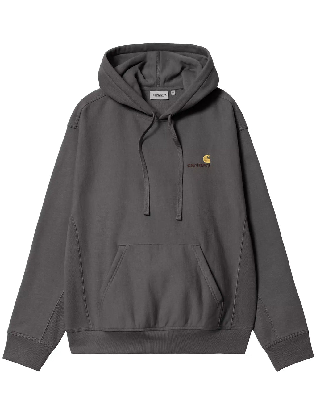 Graphite hooded sweatshirt with drawstring hood, kangaroo pocket, small chest logo