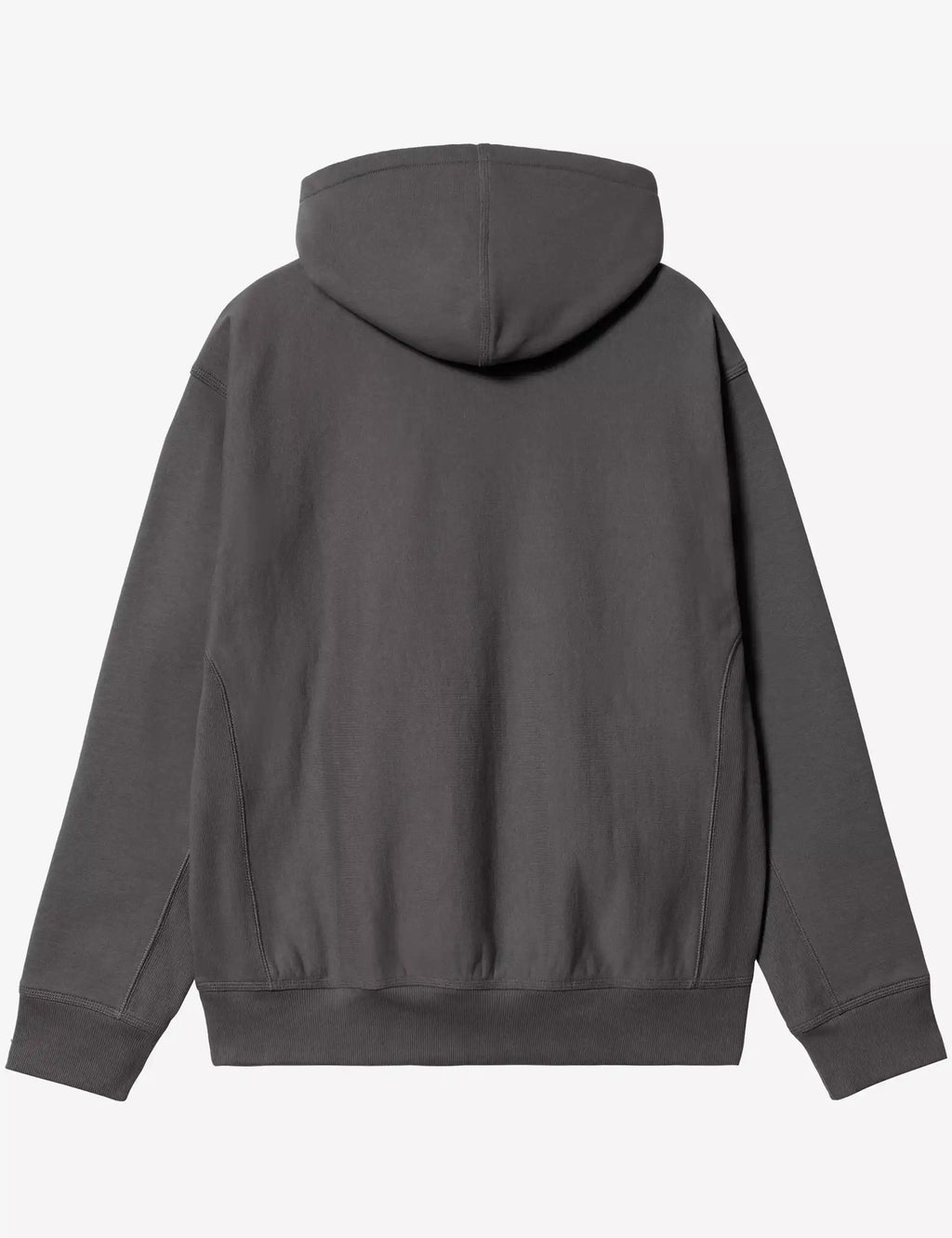 Graphite pullover hoodie with drawstring hood and kangaroo pocket, back view