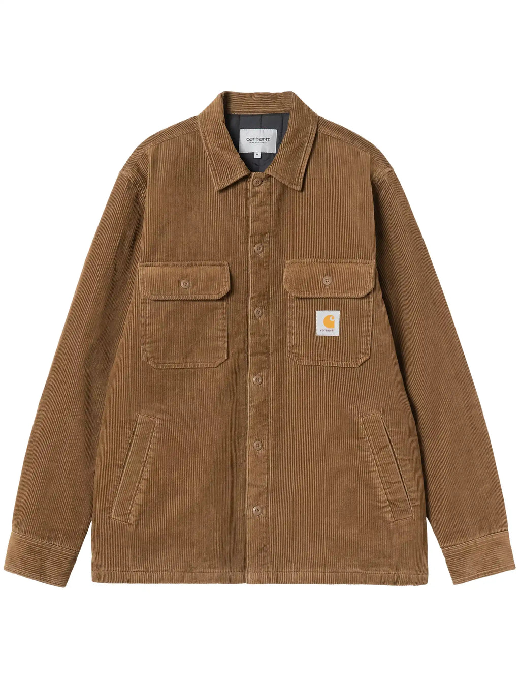 Brown shirt-jacket with button front and two chest flap pockets