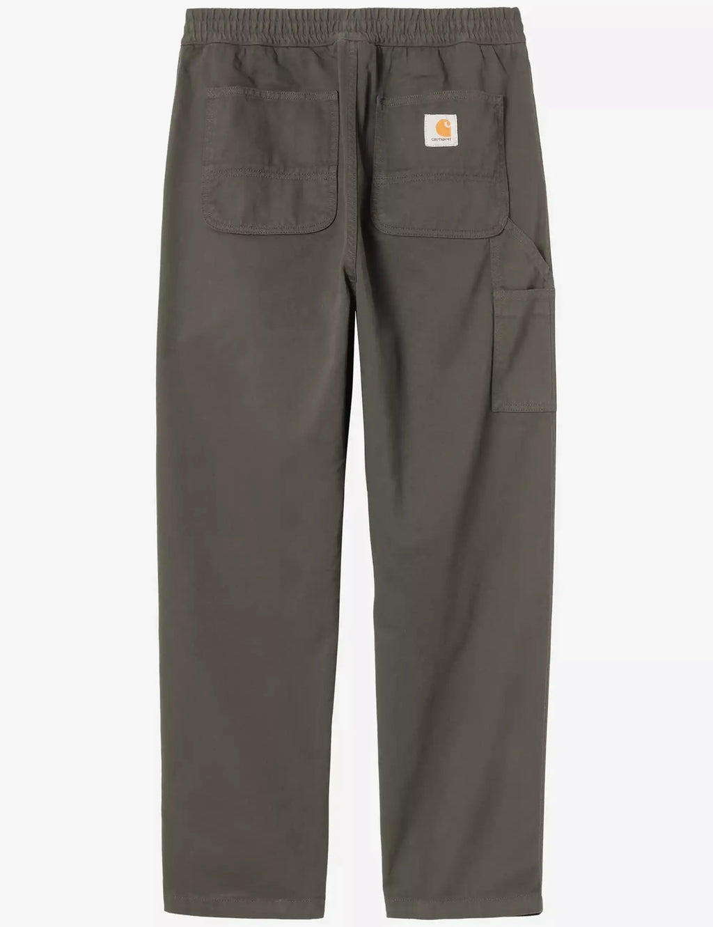Olive Flint pant with elastic waistband, rear patch pockets, logo patch