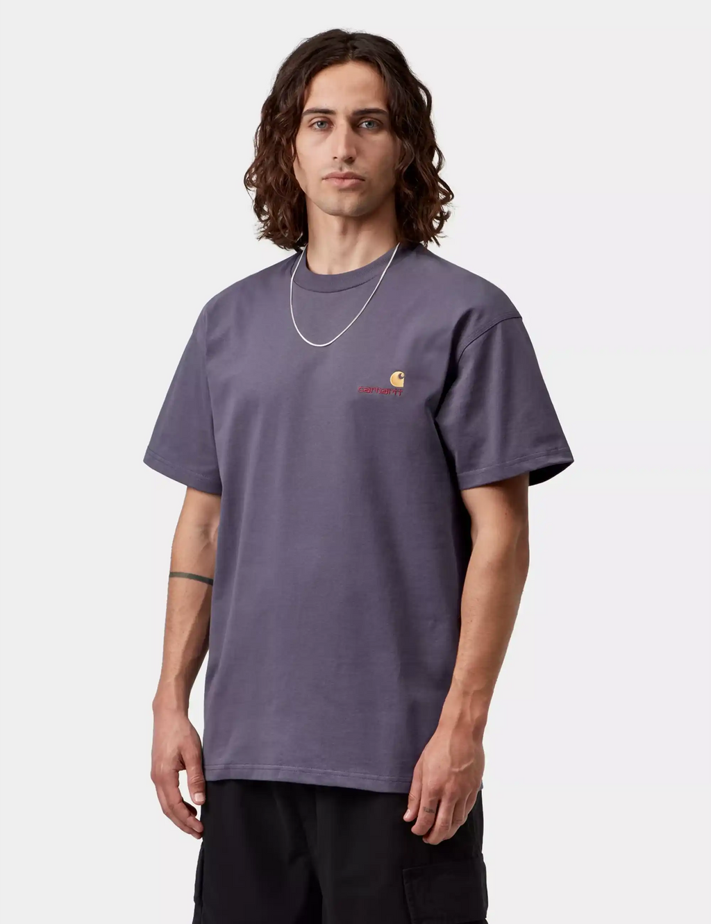 Men's shady purple T-shirt with small chest logo and crew neck