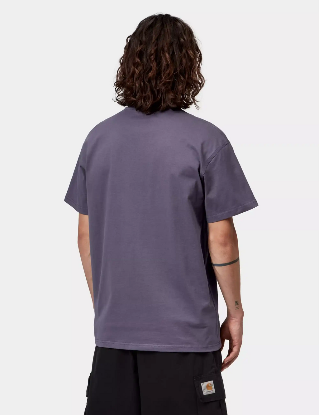 Men's shady purple T-shirt with crew neck and short sleeves, plain back view