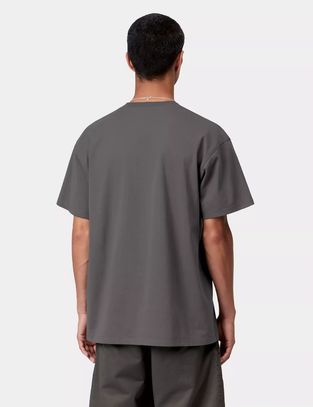 Graphite Carhartt WIP T-shirt back view on model, short sleeves