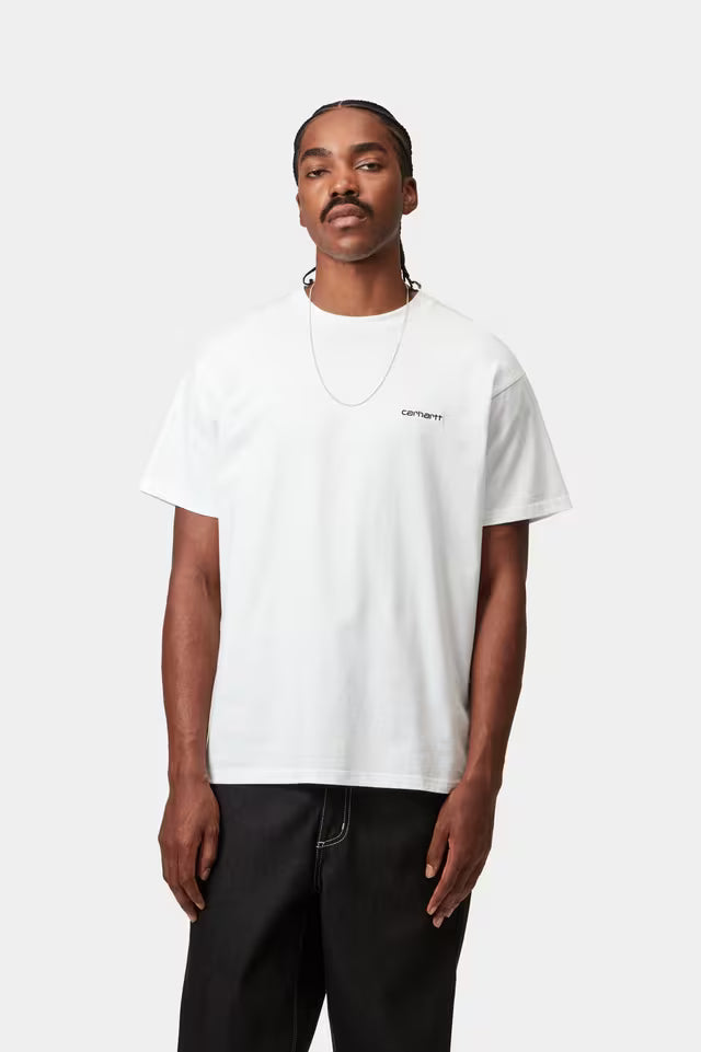 White Carhartt WIP script-embroidered T-shirt with crew neck and short sleeves