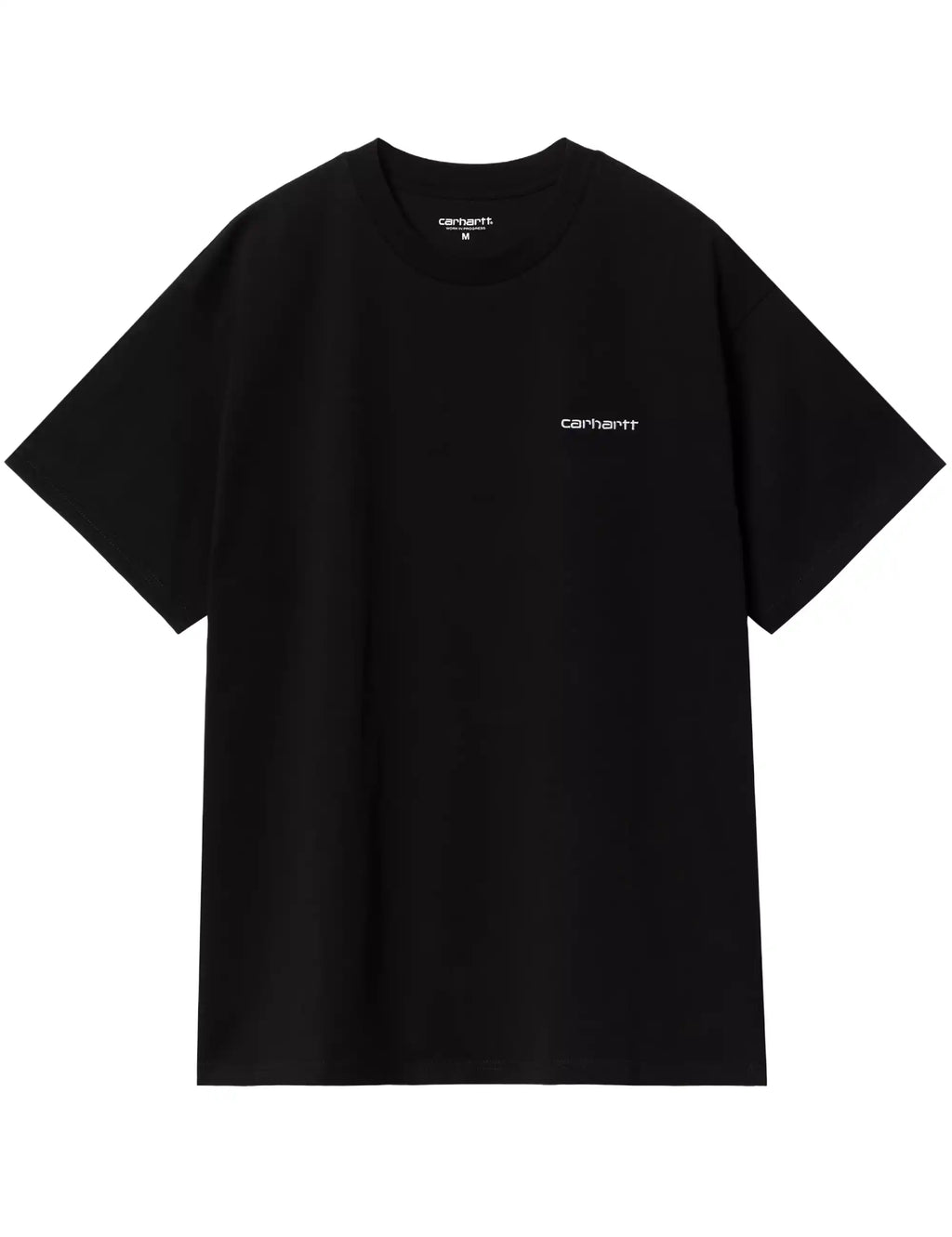 Black crew-neck T-shirt with chest script logo embroidery