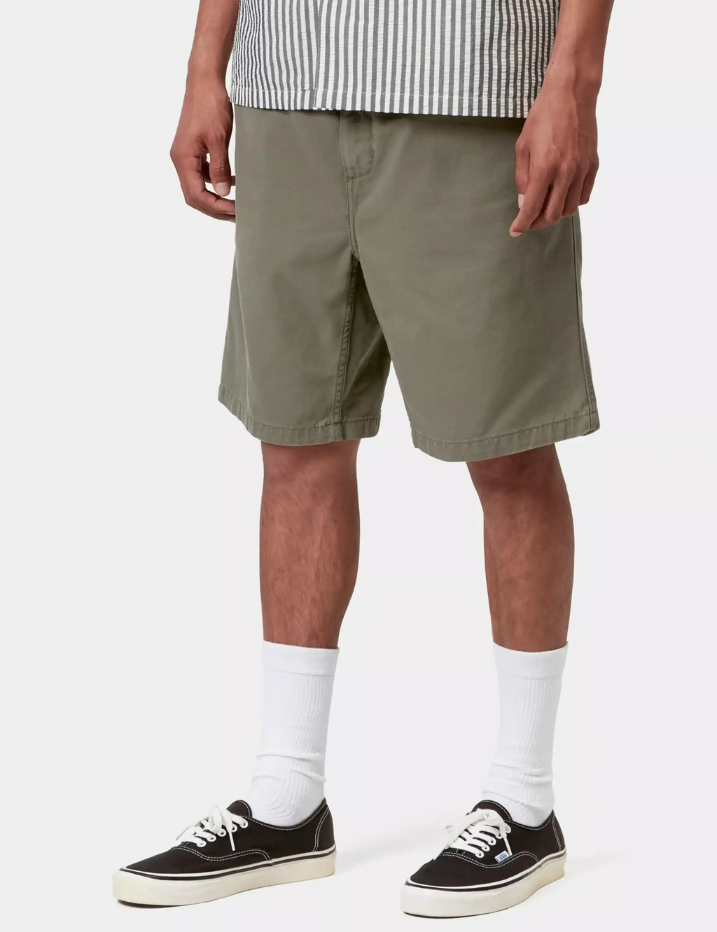 Men's leaf green shorts with relaxed fit and front button closure