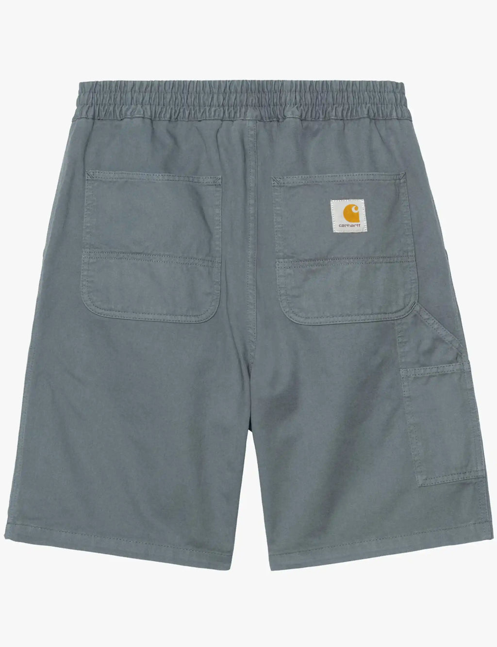Cozy blue cotton shorts with elastic waistband, two front pockets, and side patch logo