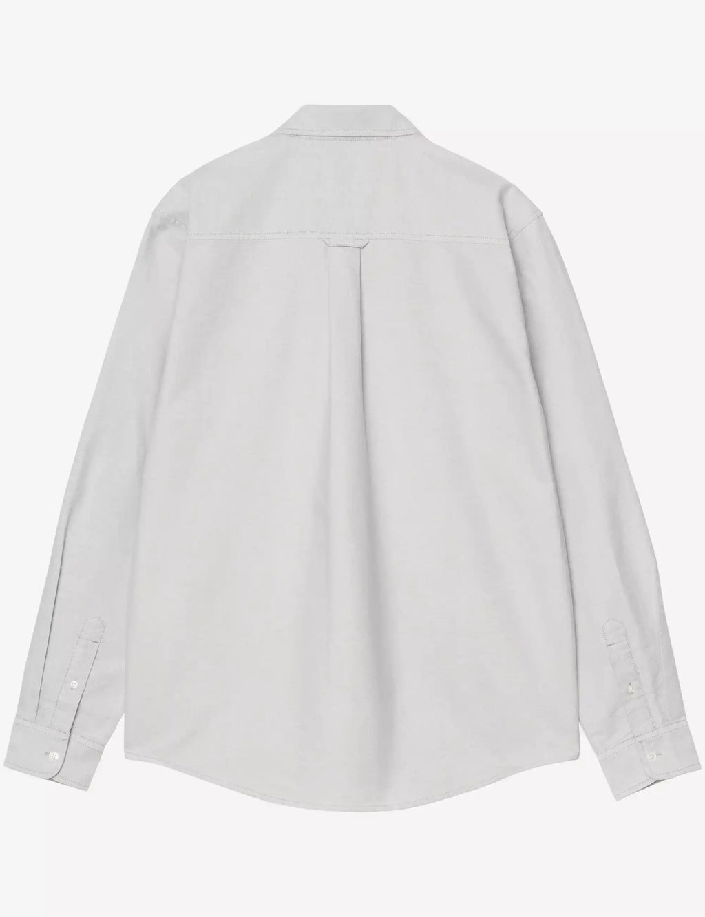 Carhartt WIP light gray button-up shirt, back yoke seam, long sleeves, button cuffs
