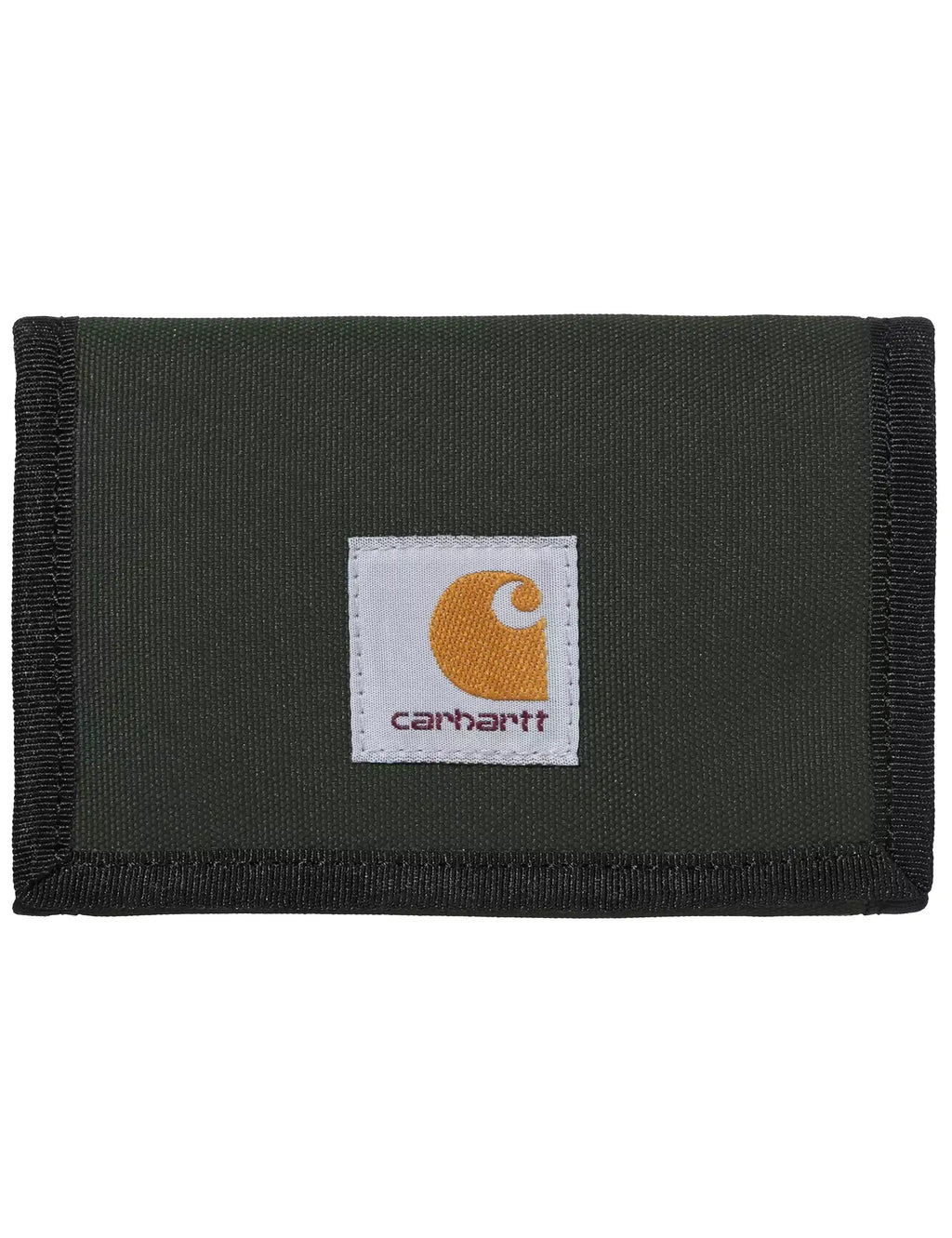 Carhartt Alec wallet in dark fabric with square Carhartt logo patch