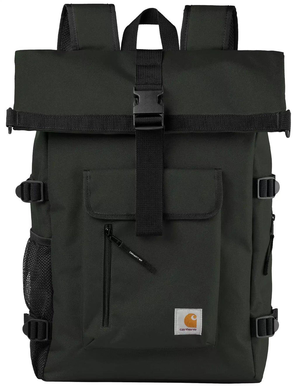 22L backpack in dark green with front flap pocket and center strap