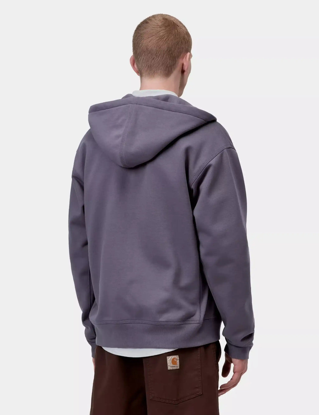 Purple hooded zip jacket with back view and hood