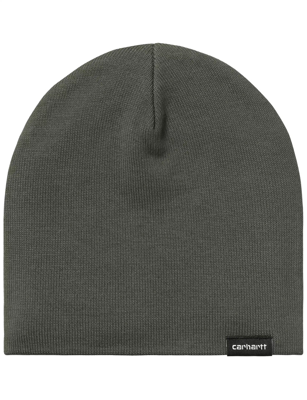 Carhartt WIP Scripter beanie hat in dark olive knit, logo patch on cuff