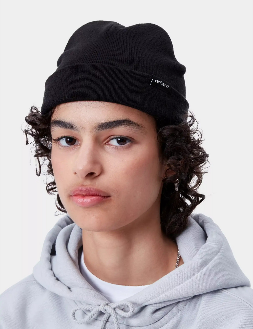 Carhartt WIP black knit beanie with side logo embroidery