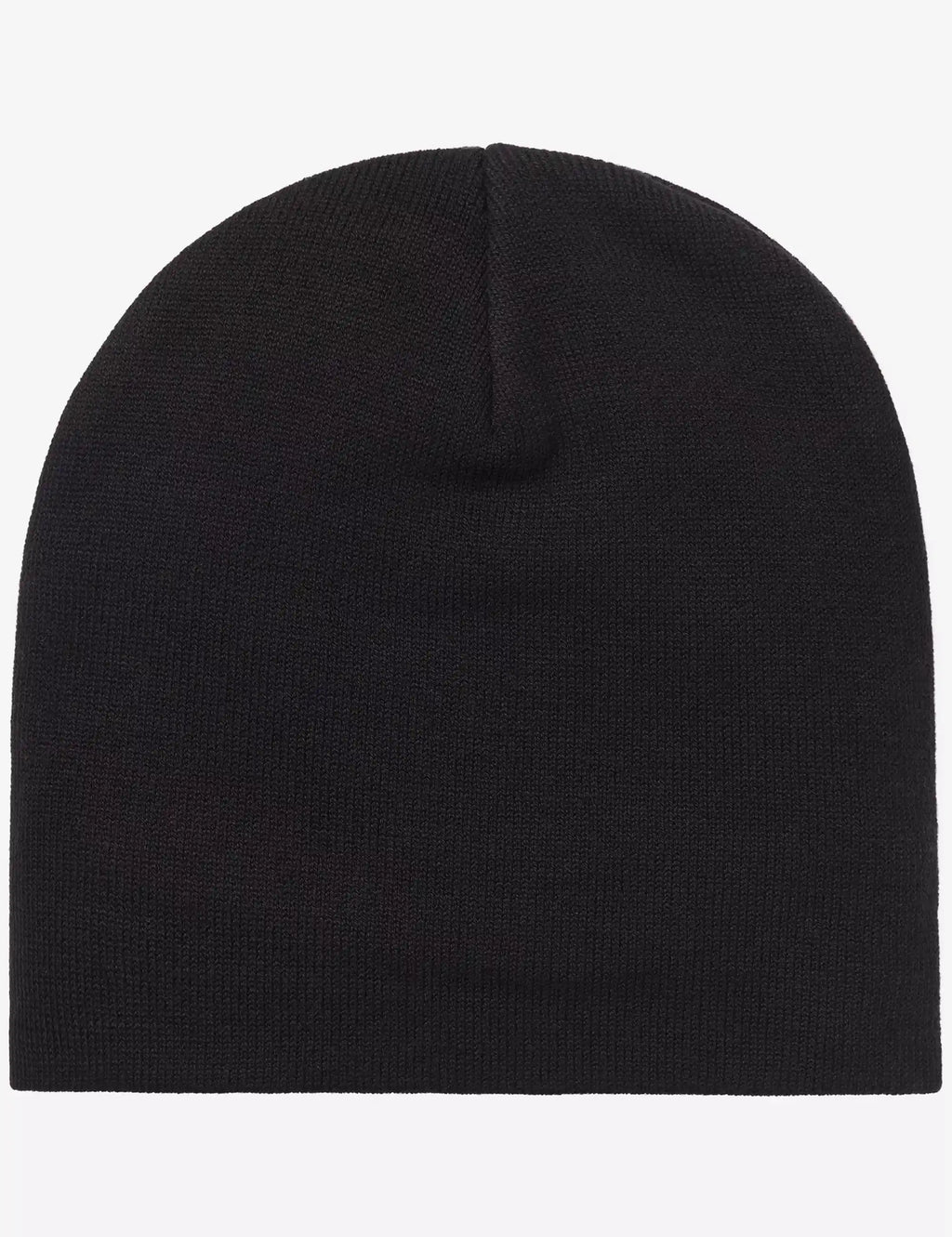Black knit beanie with fold-up cuff and center seam detail