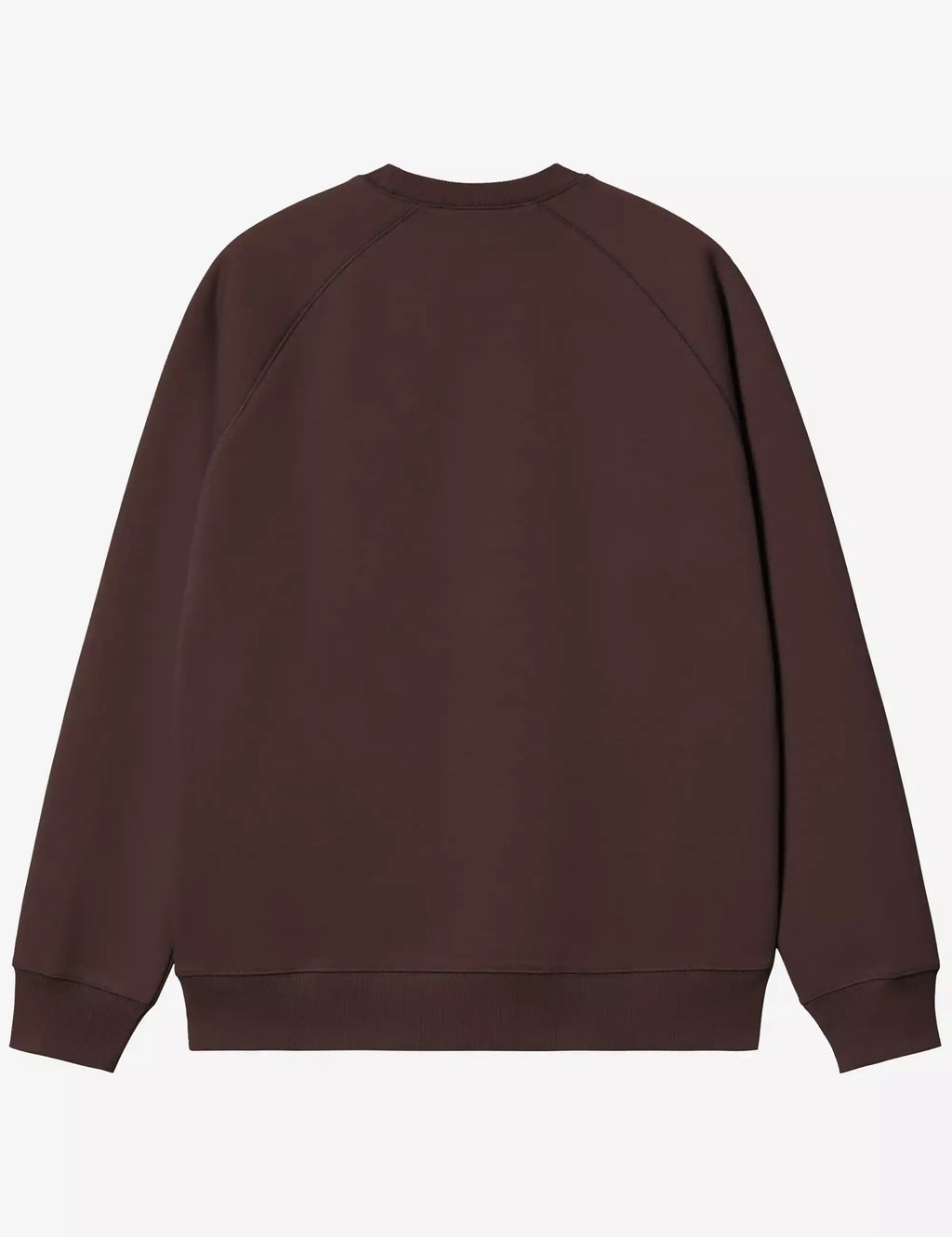Brown crewneck sweatshirt back view with stitched shoulder seams