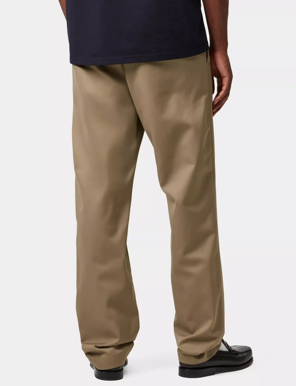 Beige leather pants with cuffed hem, front pockets, and belt loops