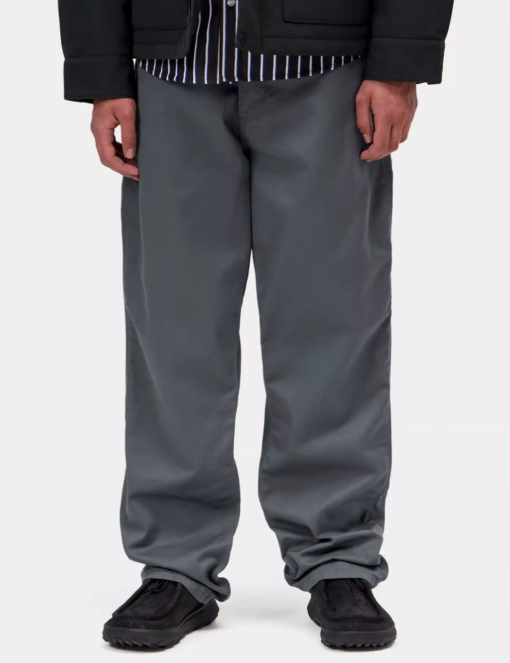 Relaxed straight-leg pants in dark slate gray, cuffed hem with side pockets