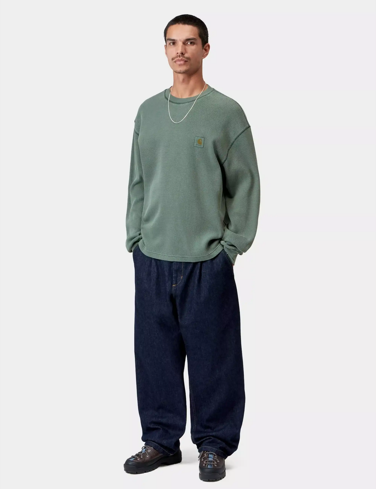 Carhartt WIP Vista Waffle Long Sleeve T-Shirt - Dark Scarab