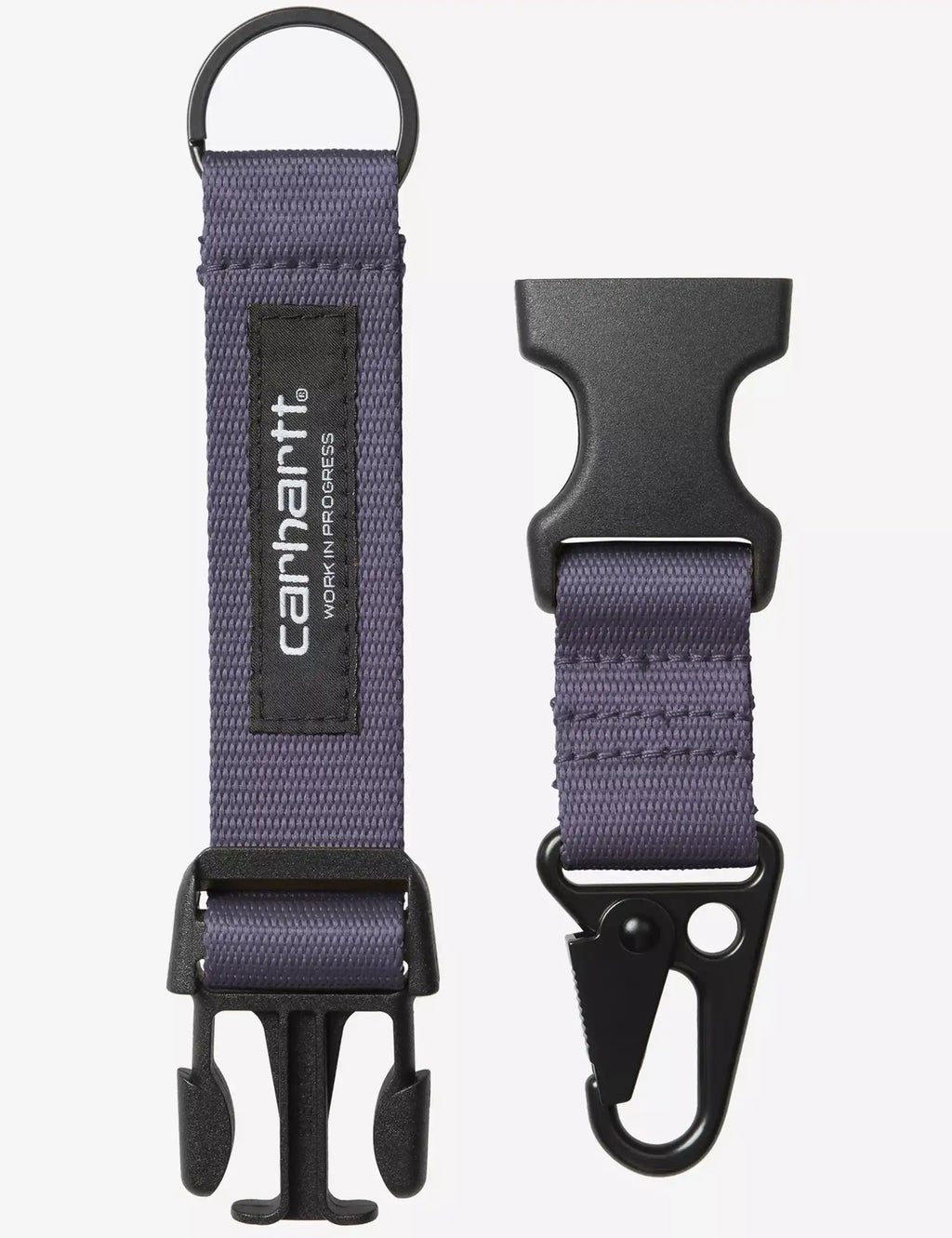 Carhartt WIP Click keyholder: purple strap with black hook clip and metal ring