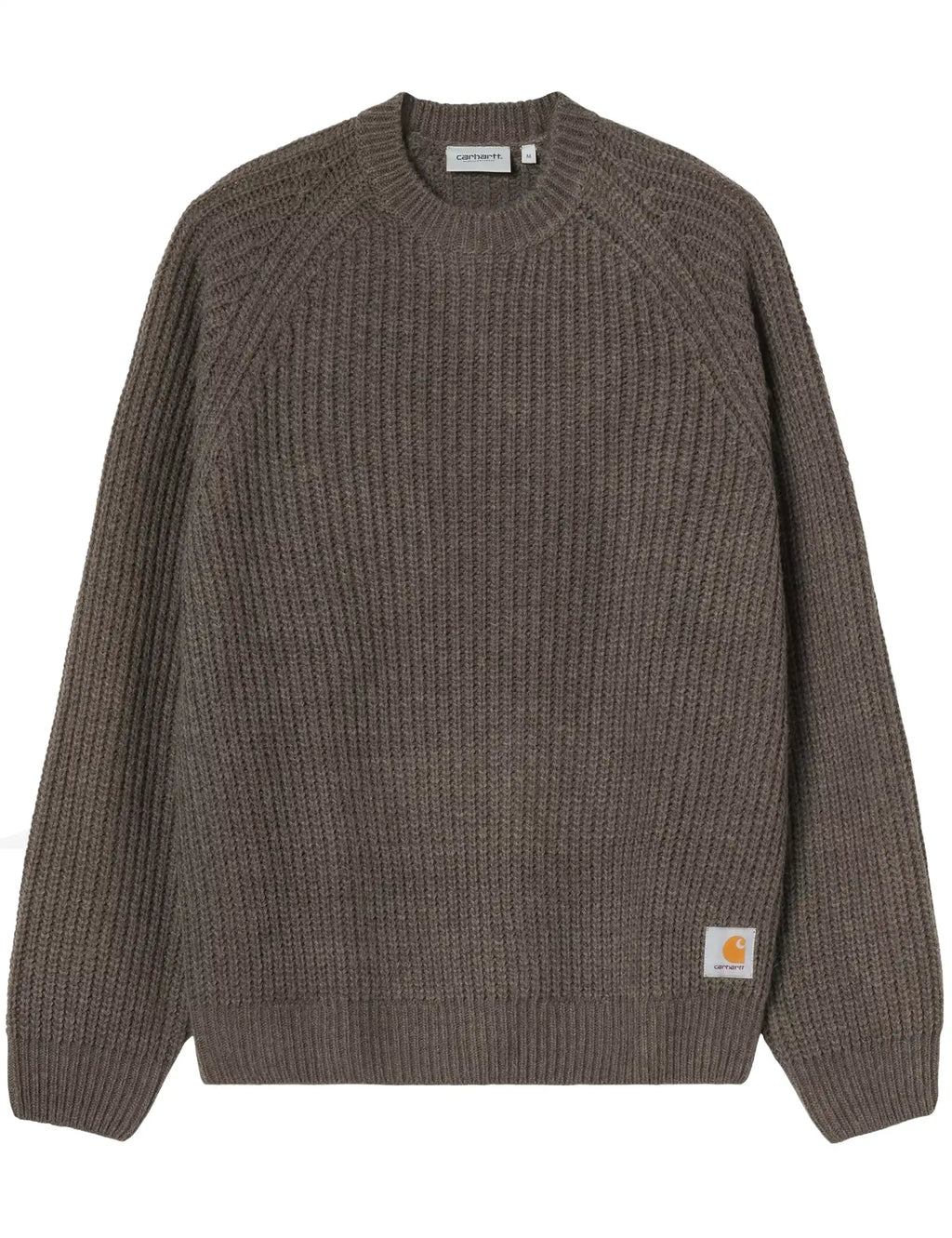 Carhartt WIP crewneck knit sweater in dark brown, ribbed cuffs and hem